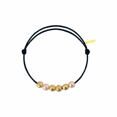 Bracelet sur cordon Claverin Cordon Mini en or jaune et perles roses