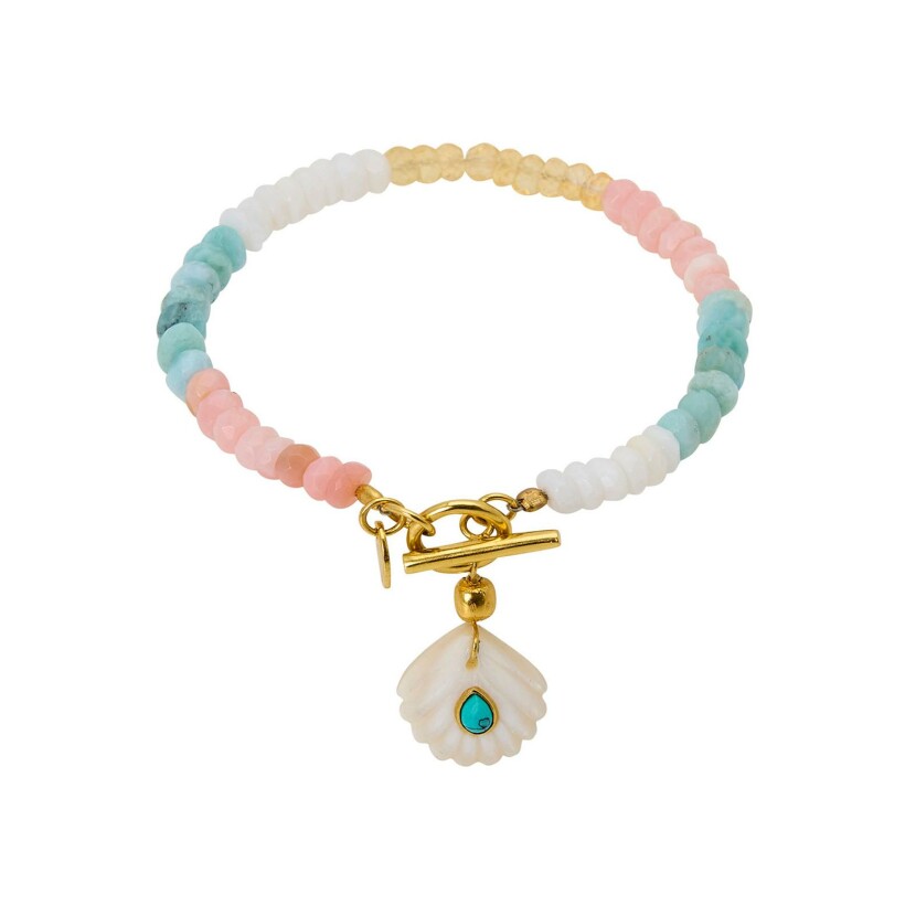 Bracelet Une A Une Tahiti en laiton et pierres de couleurs