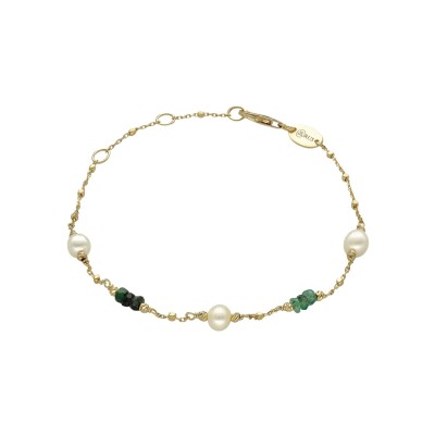 Bracelet Orus Bijoux en argent doré, perle d'eau douce et émeraude