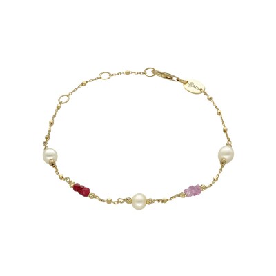 Bracelet Orus Bijoux en argent doré, perle d'eau douce et rubis
