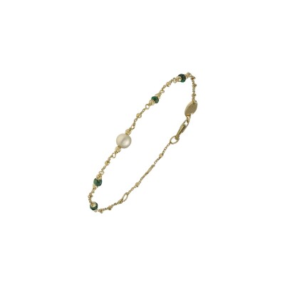 Bracelet Orus Bijoux en argent doré, perle d'eau douce et émeraude
