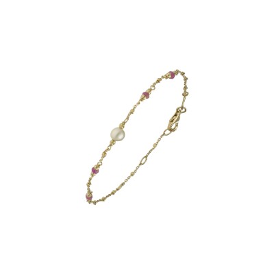 Bracelet Orus Bijoux en argent doré, perle d'eau douce et rubis