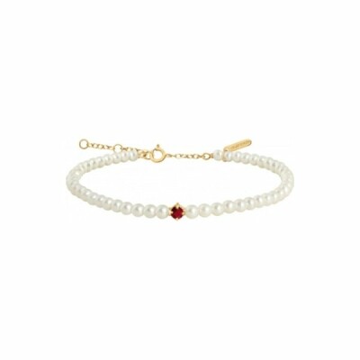 Bracelet Claverin Lotta love Fresh princess en or jaune, perles blanches et rubis