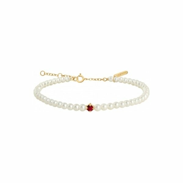 Bracelet Claverin Lotta love Fresh princess en or jaune, perles blanches et rubis