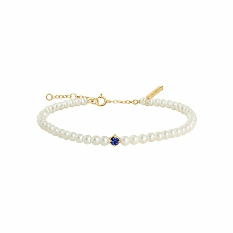Bracelet Claverin Lotta love Fresh princess en or jaune, perles blanches et saphir
