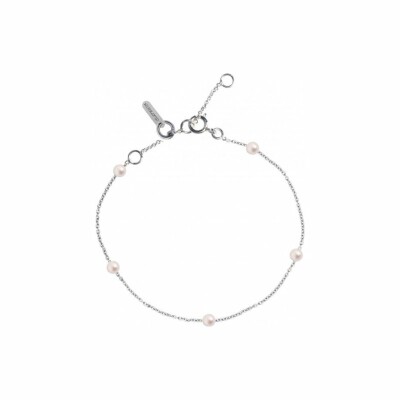 Bracelet Claverin Mini Give Me Five en or blanc et perles blanches