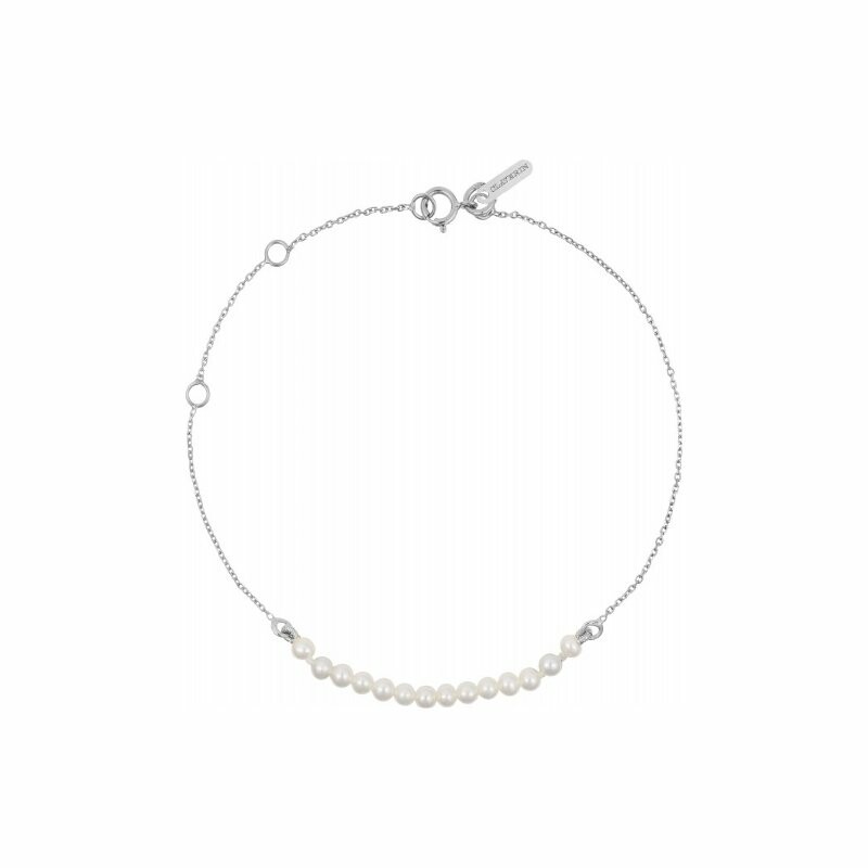 Bracelet Claverin Mini Rock My Pearls en or blanc et perles blanches