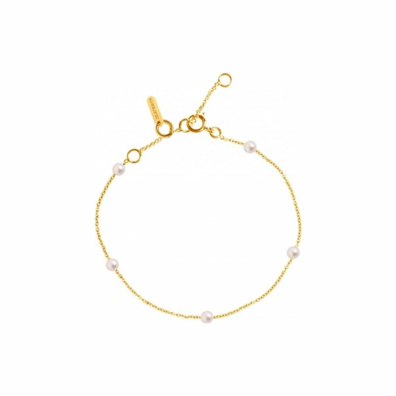 Bracelet Claverin Mini Give Me Five en or jaune et perles blanches