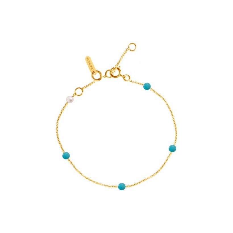 Bracelet Claverin Lotta Love Blue Give Me 5 en or jaune, perles de turquoise et perle blanche 