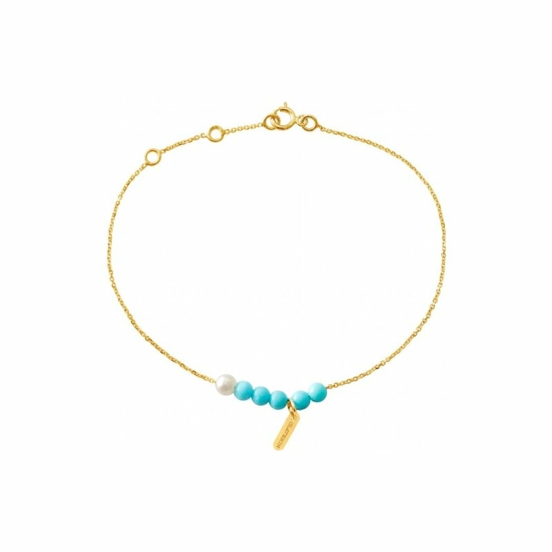 Bracelet Claverin Mini Rosary en or jaune et perle turquoise