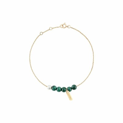 Bracelet Claverin Hope Six en or jaune, perles de malachite et perle blanche