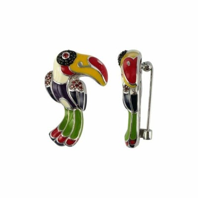 Broche Una Storia Toucan en argent laqué