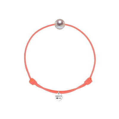 Bracelet Gresy's Ma Perle Cordon en argent poli et perle d'Akoya - Corail fluo