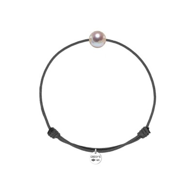 Bracelet Gresy's Ma Perle Cordon en argent poli et perle d'Akoya - Noir