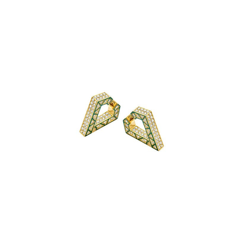 Dries Criel Brute maxi earrings in yellow gold, diamonds and green enamel