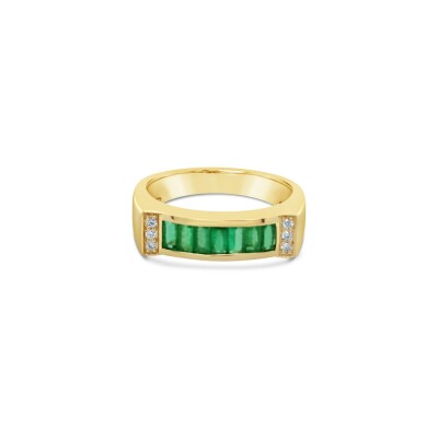 Bague Gringoire joaillerie en or jaune, émeraude et diamants