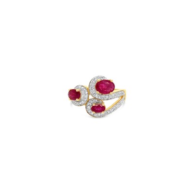 Bague Gringoire Joaillerie Iconic en or jaune, rubis et diamants