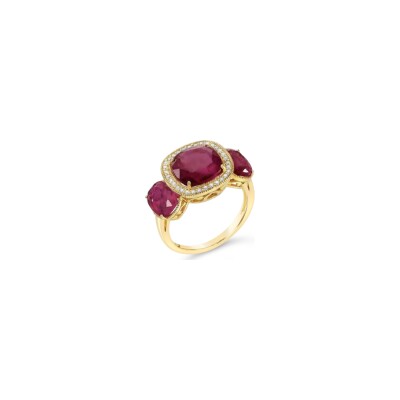 Bague Gringoire Joaillerie en or jaune, rubis et diamants