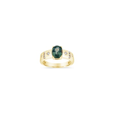 Bague Gringoire Joaillerie en or jaune, saphir vert et diamants