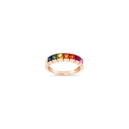 Bague Gringoire Joaillerie en or jaune, rubis et camaïeu de saphirs