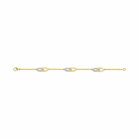 Bracelet en plaqué or, plaqué or jaune et oxyde de zirconium, 18cm