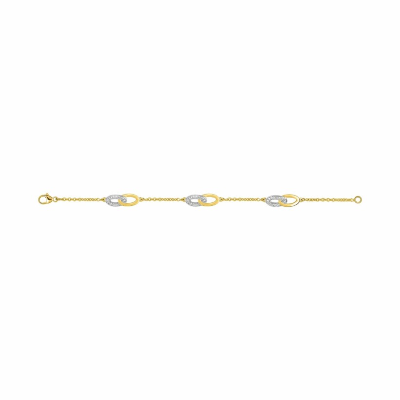 Bracelet en plaqué or, plaqué or jaune et oxyde de zirconium, 18cm