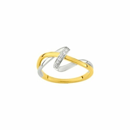 Bague en plaqué or jaune, blanc et oxyde de zirconium