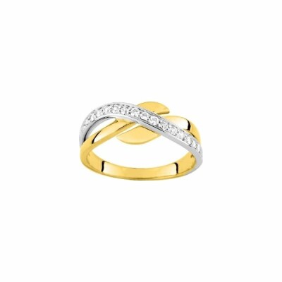 Bague en plaqué or jaune, plaqué or blanc et oxydes de zirconium