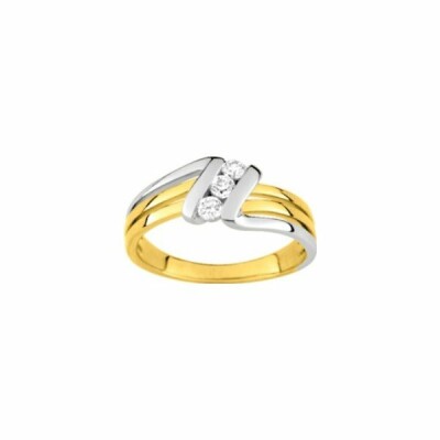 Bague en plaqué or jaune, blanc et oxyde de zirconium