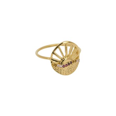 Bague Une A Une Copacabana en laiton doré et zircons