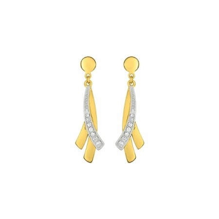 Boucles d'oreilles pendantes en plaqué or blanc et or jaune et oxyde de zirconium