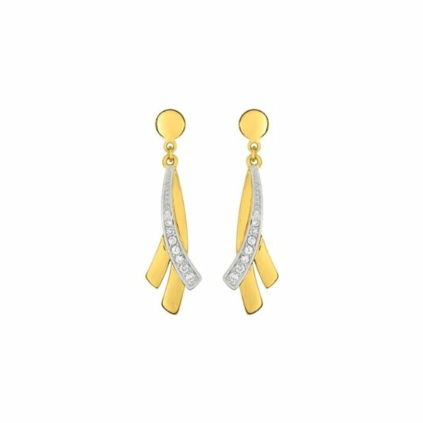 Boucles d'oreilles pendantes en plaqué or blanc et or jaune et oxyde de zirconium