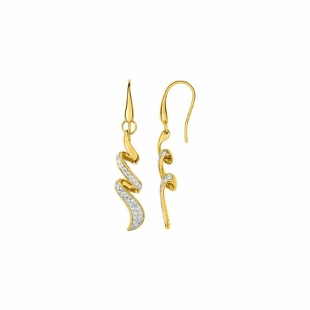 Boucles d'oreilles pendantes en plaqué or blanc et or jaune et oxyde de zirconium