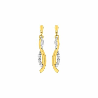 Boucles d'oreilles pendantes en plaqué or blanc et or jaune et oxyde de zirconium