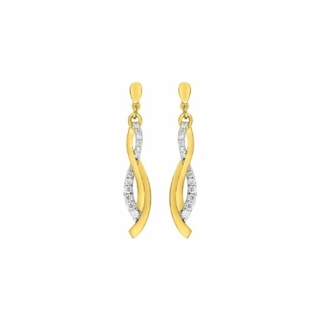 Boucles d'oreilles pendantes en plaqué or blanc et or jaune et oxyde de zirconium