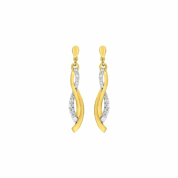 Boucles d'oreilles pendantes en plaqué or blanc et or jaune et oxyde de zirconium