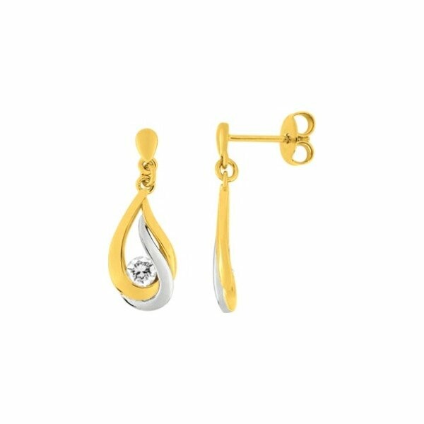 Boucles d'oreilles pendantes en plaqué or jaune et blanc