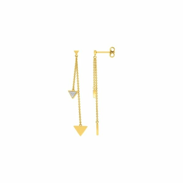 Boucles d'oreilles pendantes en plaqué or jaune, plaqué or blanc et oxyde de zirconium