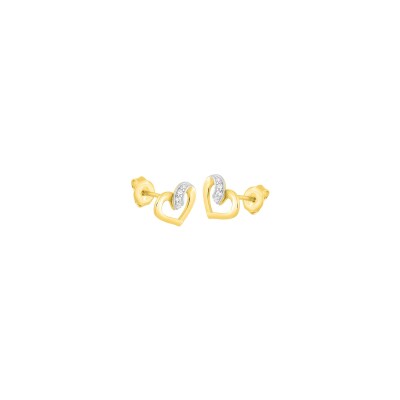 Boucles d'oreilles clous en plaqué or jaune, plaqué or blanc et oxyde de zirconium