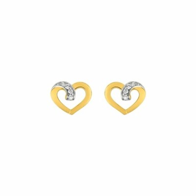 Boucles d'oreilles clous en plaqué or jaune, plaqué or blanc et oxyde de zirconium