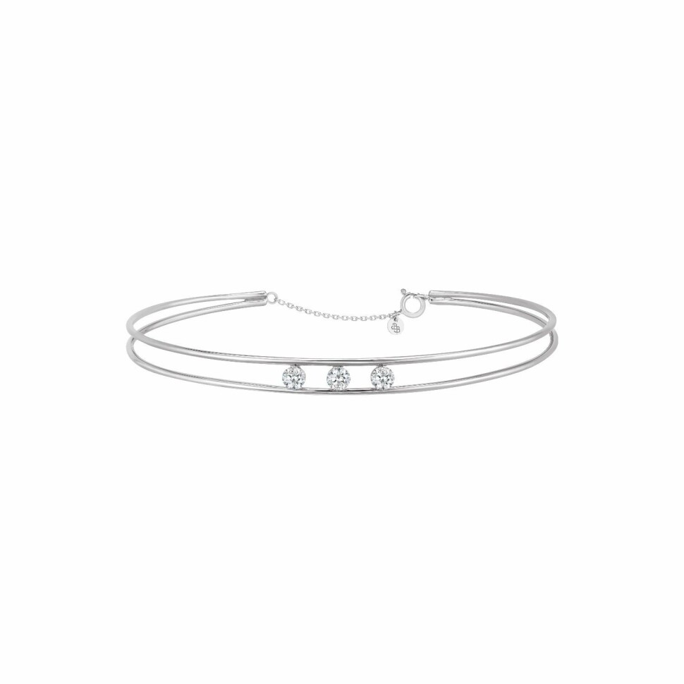 Bracelet jonc LA BRUNE & LA BLONDE HULA HOOP en or blanc et diamants de 0.30ct