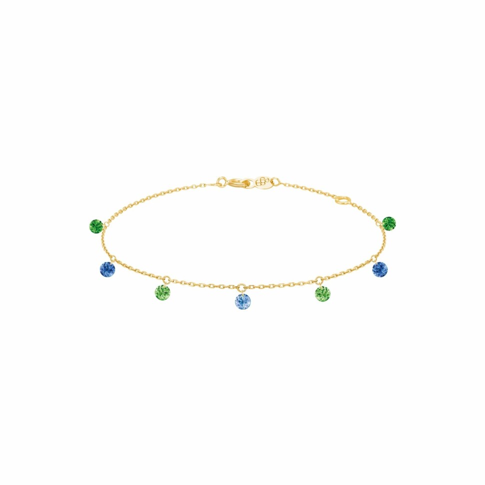 Bracelet LA BRUNE & LA BLONDE CONFETTI Rio en or jaune, saphirs bleus et tsavorites de 0.90ct