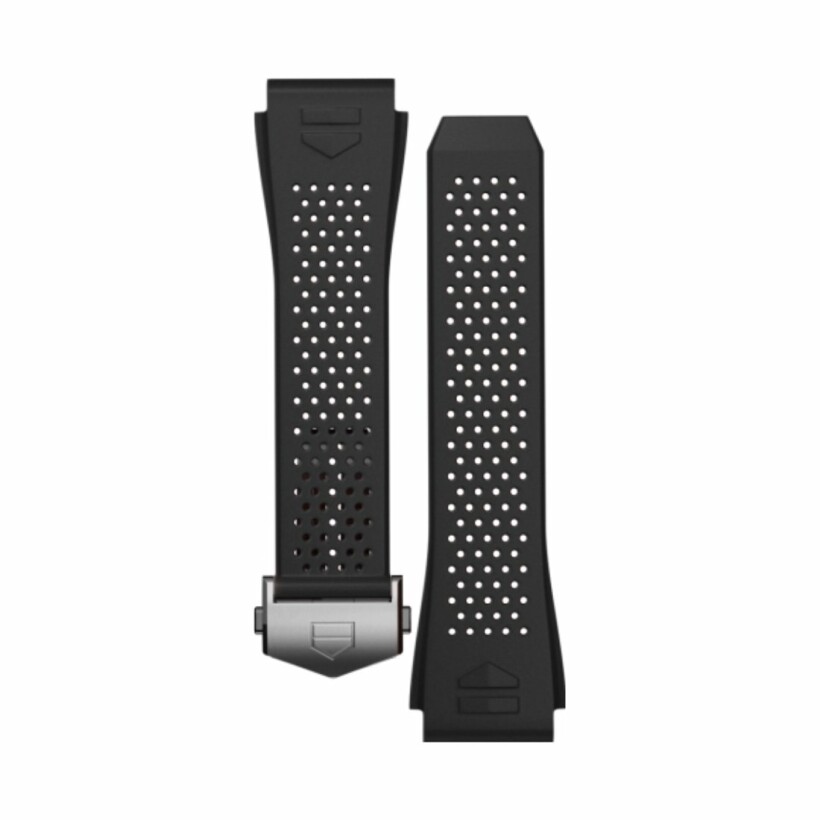 Bracelet de montre TAG Heuer Connected en caoutchouc perforé noir