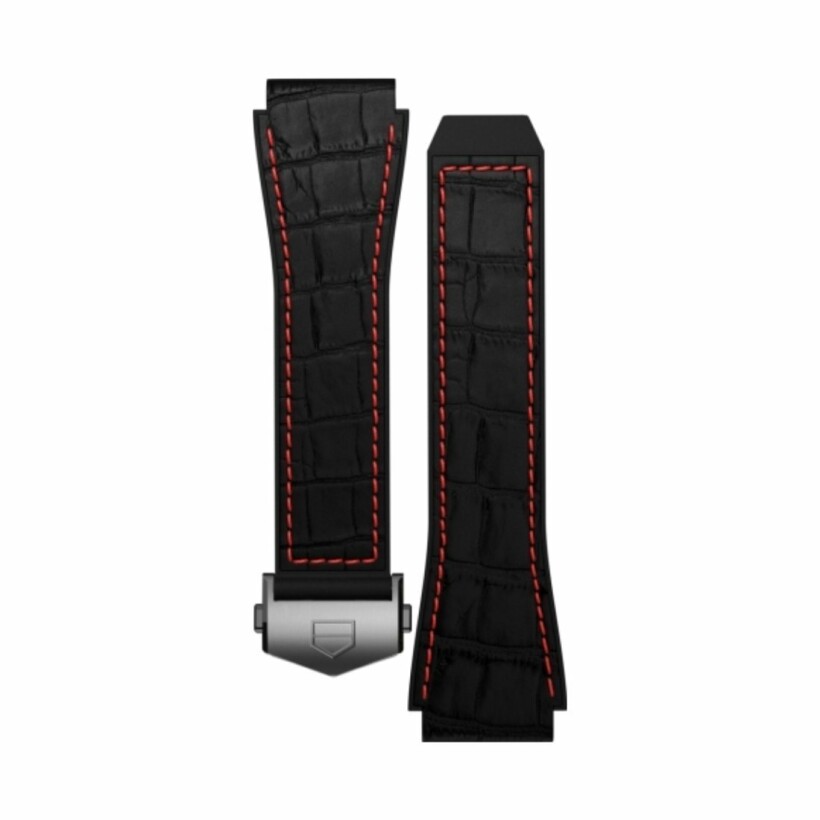 TAG Heuer Connected watch strap, black rubber strap with alligator motif and a touch of red