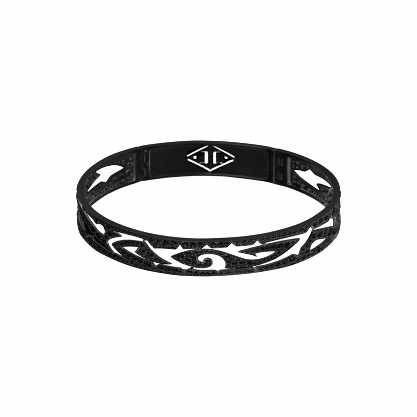 Bracelet Akillis bangle droit capsa Tattoo en or rose dlc noir pavé de diamants noirs