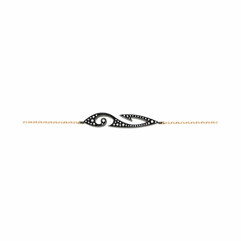Bracelet Akillis chaîne Tattoo en or rose dlc noir pavé de diamants noirs