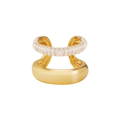 Bague double Bangle Up An-O en laiton doré et oxyde de zirconium, taille 52