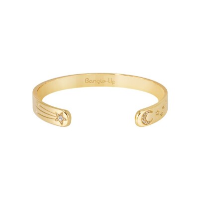 Bracelet jonc ouvert ajustable Bangle Up Halley en laiton doré et oxyde de zirconium
