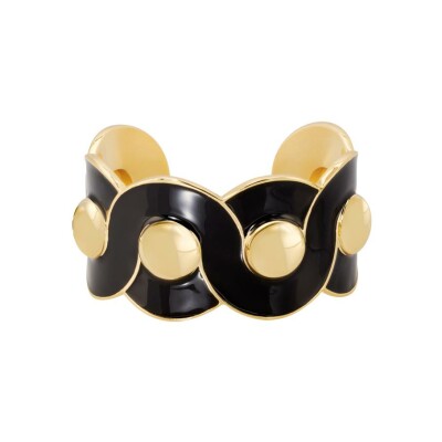 Bracelet manchette Bangle Up Moon en laiton doré et email