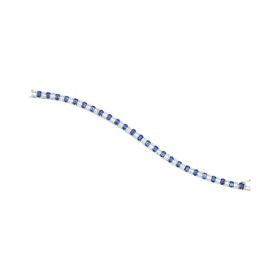 Bracelet rivière en or blanc, saphirs taille émeraude et diamants taille brillant et baguette